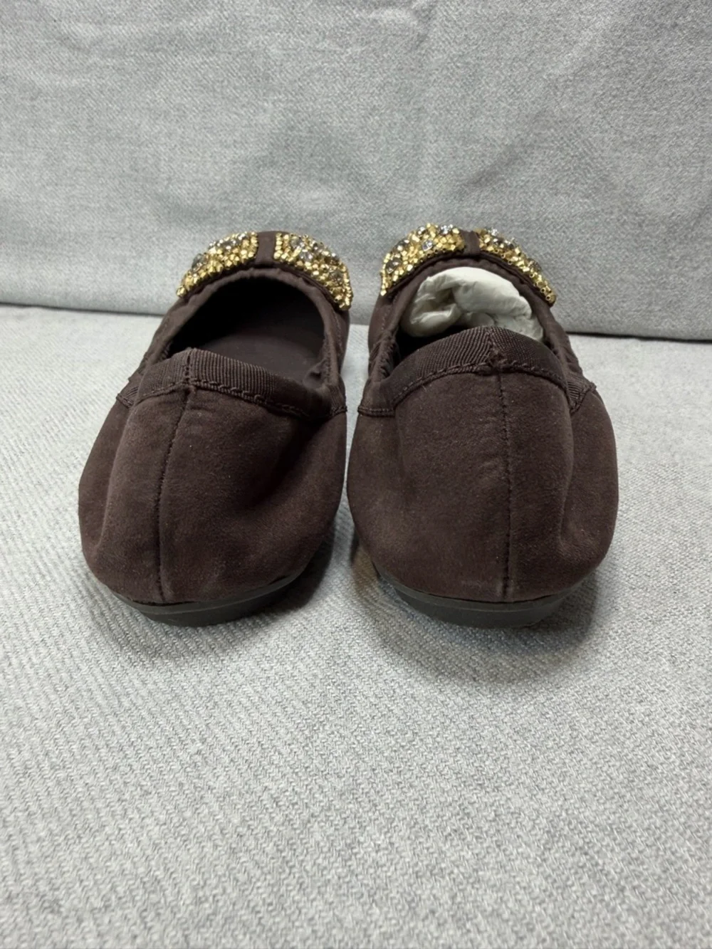 NWOT Report Dark Brown Slip-On Ballet Flats with Gold Accent Bow W5.5
